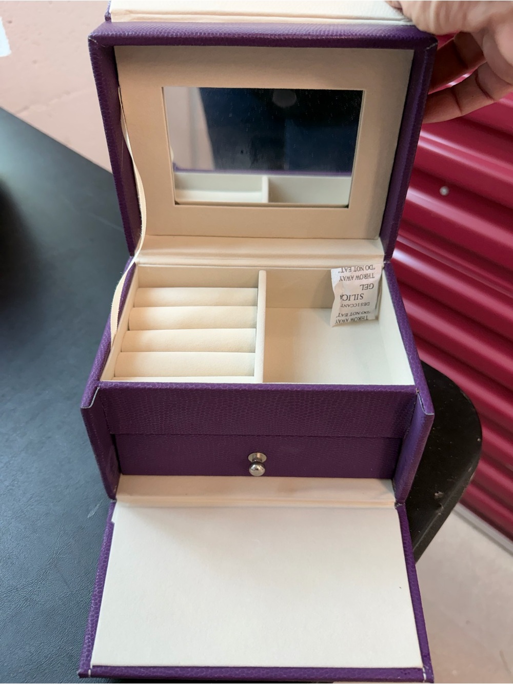 Purple Faux Lizard Skin Jewelry Box with Rhinestone Clasp